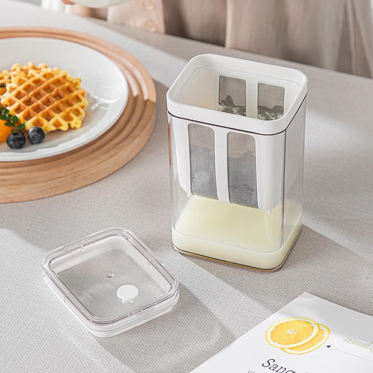 Greek Yogurt Strainer, 1100ml Multi Yoghurt Maker Strainer with Fine Mesh Bag & Lid for Thick Greek Yogurt, Soybean Milk, Kefir, Berries, Soup, Fruit Juice, Coffee