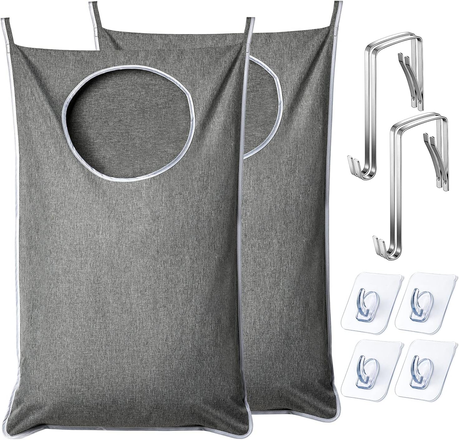 XL Hanging Laundry Hamper, Extra Large Tear-resistance Door Hamper with 2 Types Hooks for Dirty Clothes, Save Bathroom Space Hanging Laundry Bag 36.5x 22 Inch,Grey