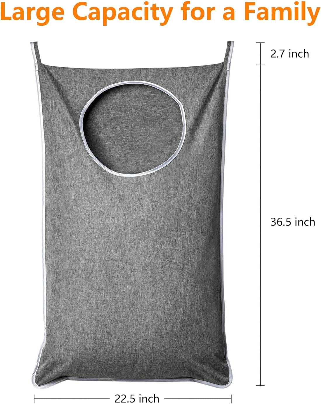 XL Hanging Laundry Hamper, Extra Large Tear-resistance Door Hamper with 2 Types Hooks for Dirty Clothes, Save Bathroom Space Hanging Laundry Bag 36.5x 22 Inch,Grey