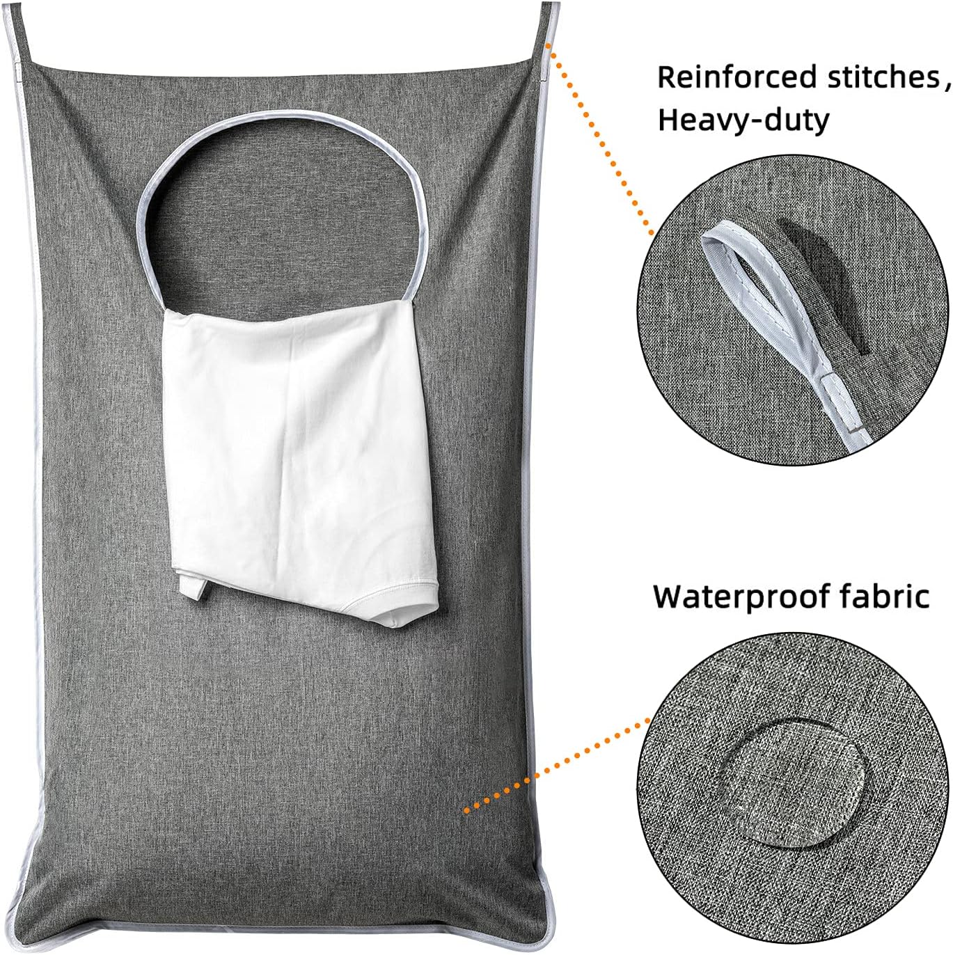 XL Hanging Laundry Hamper, Extra Large Tear-resistance Door Hamper with 2 Types Hooks for Dirty Clothes, Save Bathroom Space Hanging Laundry Bag 36.5x 22 Inch,Grey