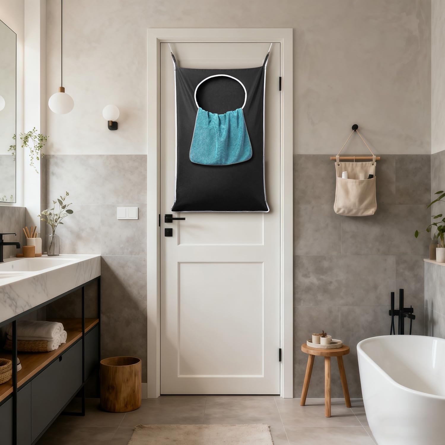 2 Pack XL Hanging Laundry Hamper, Extra Large Tear-Resistant Door Organizer with 2 Hook Types, Space-Saving Laundry Bag 36.5" x 22", Black