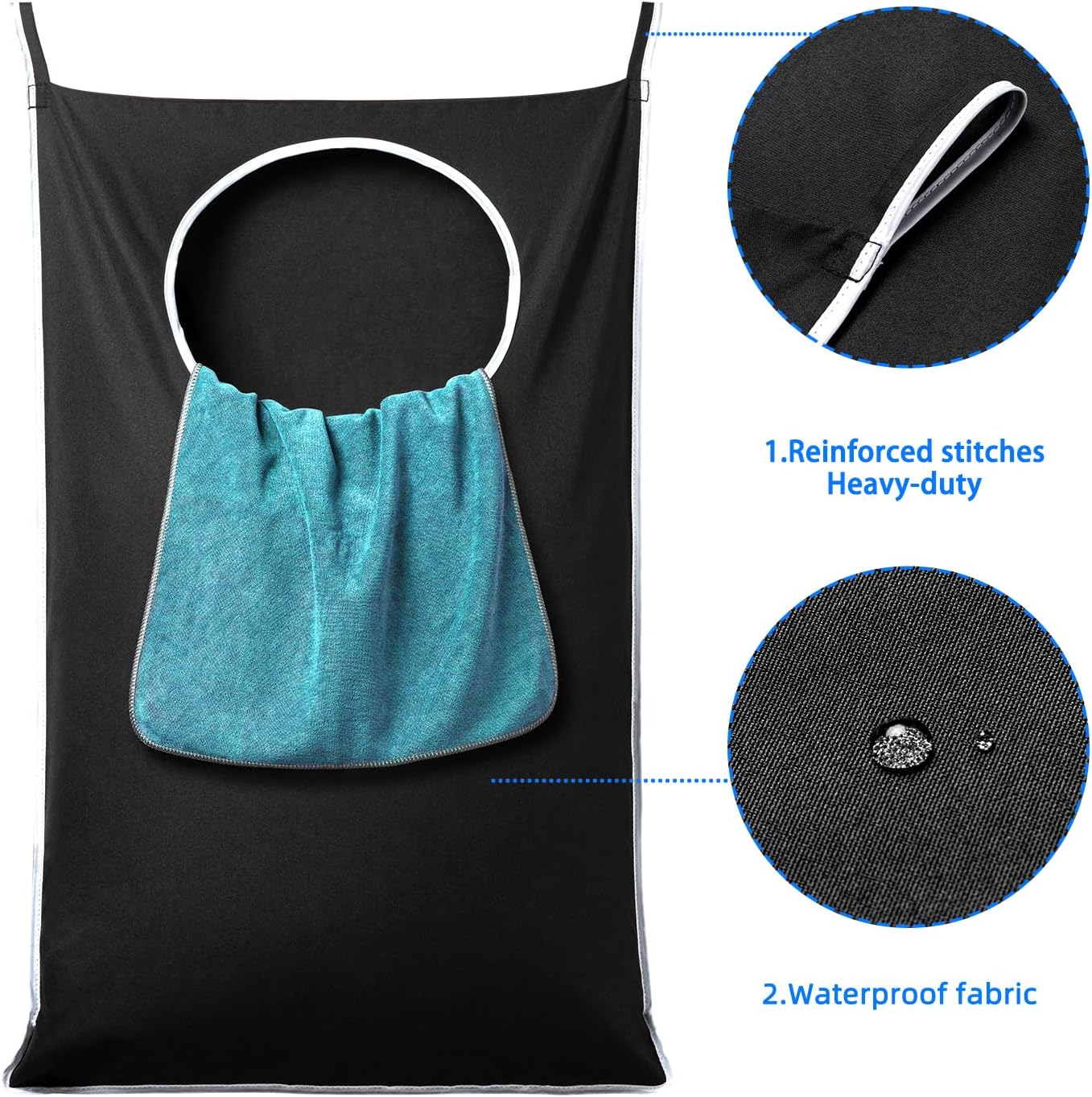 2 Pack XL Hanging Laundry Hamper, Extra Large Tear-Resistant Door Organizer with 2 Hook Types, Space-Saving Laundry Bag 36.5" x 22", Black