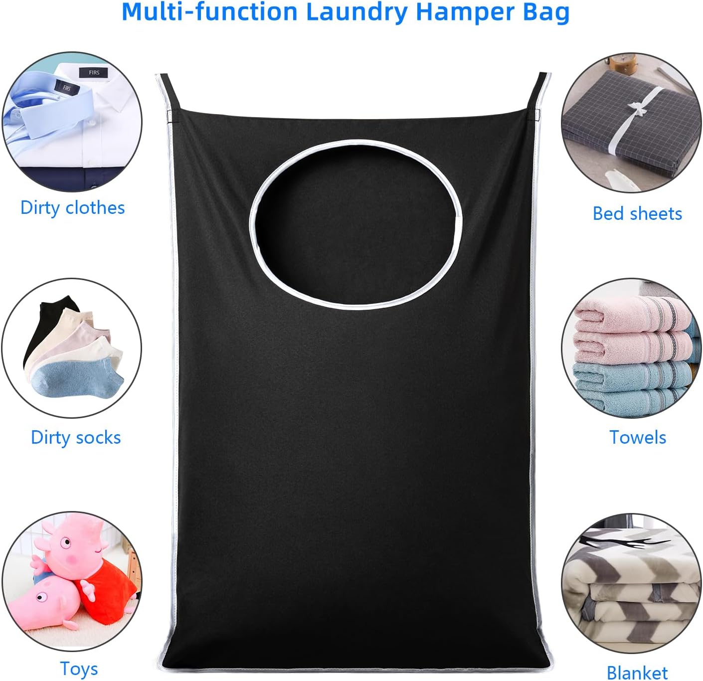 2 Pack XL Hanging Laundry Hamper, Extra Large Tear-Resistant Door Organizer with 2 Hook Types, Space-Saving Laundry Bag 36.5" x 22", Black