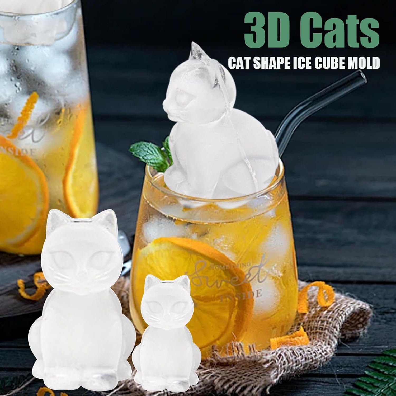 3D Cat Ice Cube Mold, Ice Cube Tray with Funnel with Funnel for Cocktails, Bourbon,Brandy, Whiskey Gifts for Men, Silicone Fun Shapes Black Cute CAT