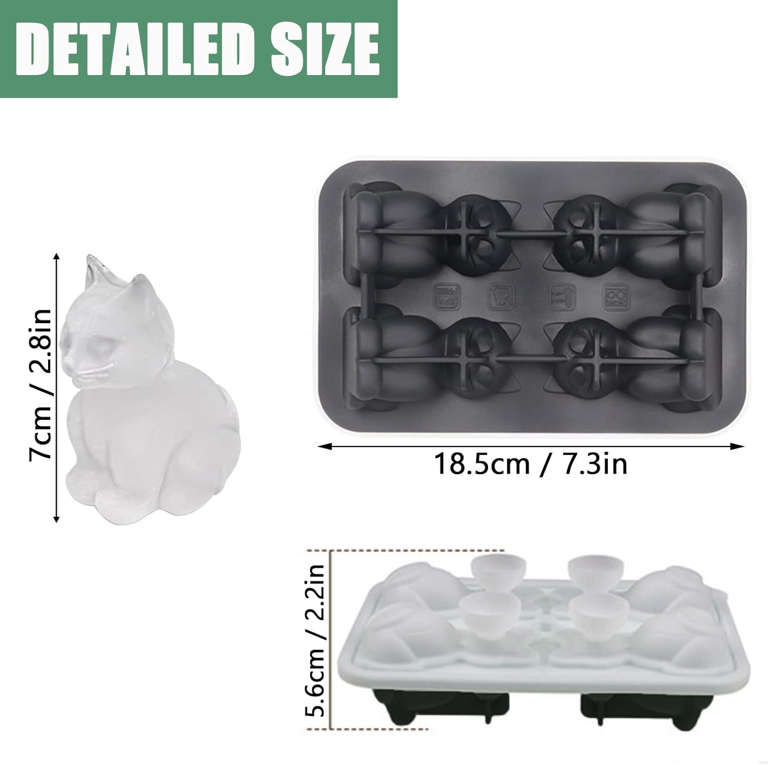 3D Cat Ice Cube Mold, Ice Cube Tray with Funnel with Funnel for Cocktails, Bourbon,Brandy, Whiskey Gifts for Men, Silicone Fun Shapes Black Cute CAT