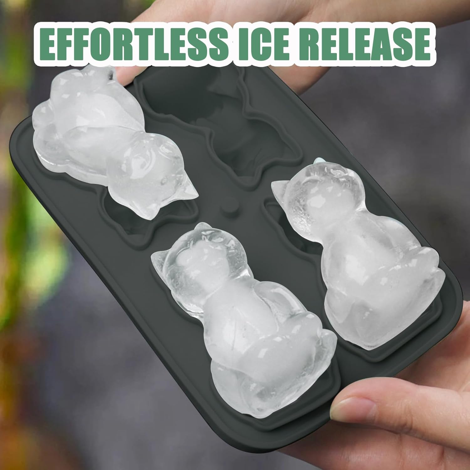 3D Cat Ice Cube Mold, Ice Cube Tray with Funnel with Funnel for Cocktails, Bourbon,Brandy, Whiskey Gifts for Men, Silicone Fun Shapes Black Cute CAT