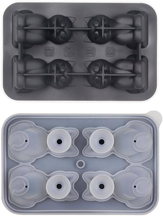 3D Cat Ice Cube Mold, Ice Cube Tray with Funnel with Funnel for Cocktails, Bourbon,Brandy, Whiskey Gifts for Men, Silicone Fun Shapes Black Cute CAT