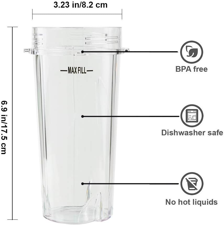 Blender Cups Fit for Ninja, Replacement Parts 16OZ Cups with Lids, Blender Accessories Compatible with Nutri Ninja Auto IQ Series BL620C BL660 BL740 BL780 QB3000 2 Pack