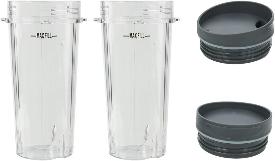 Blender Cups Fit for Ninja, Replacement Parts 16OZ Cups with Lids, Blender Accessories Compatible with Nutri Ninja Auto IQ Series BL620C BL660 BL740 BL780 QB3000 2 Pack