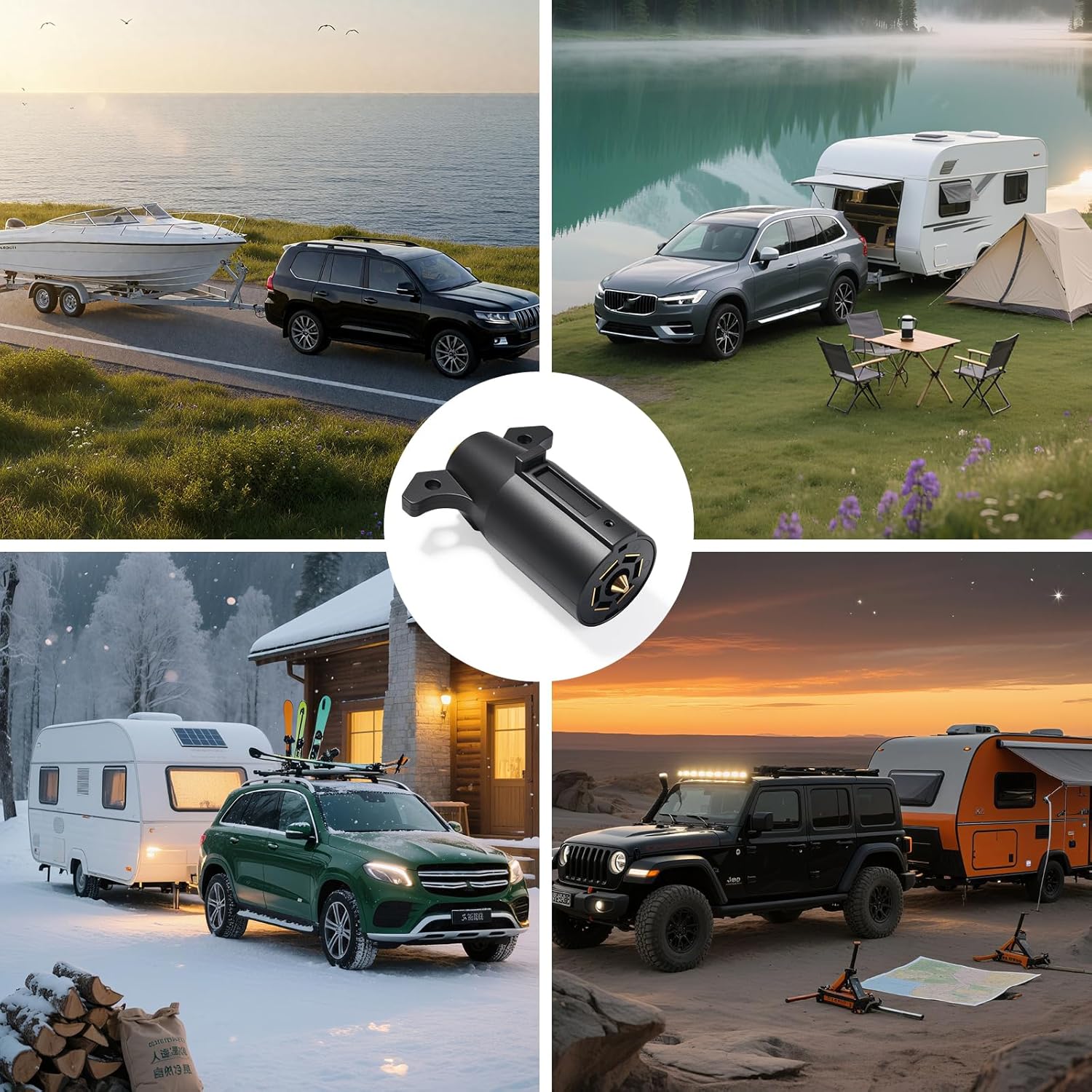 7 Way Trailer Plug 2 Pack , 12V 7 Pin Trailer Wiring Replacement Plug, 7 Point Round RV-Style Trailer Light Connector Towing Wiring Harness Connector for RV, Boat, and Trailers