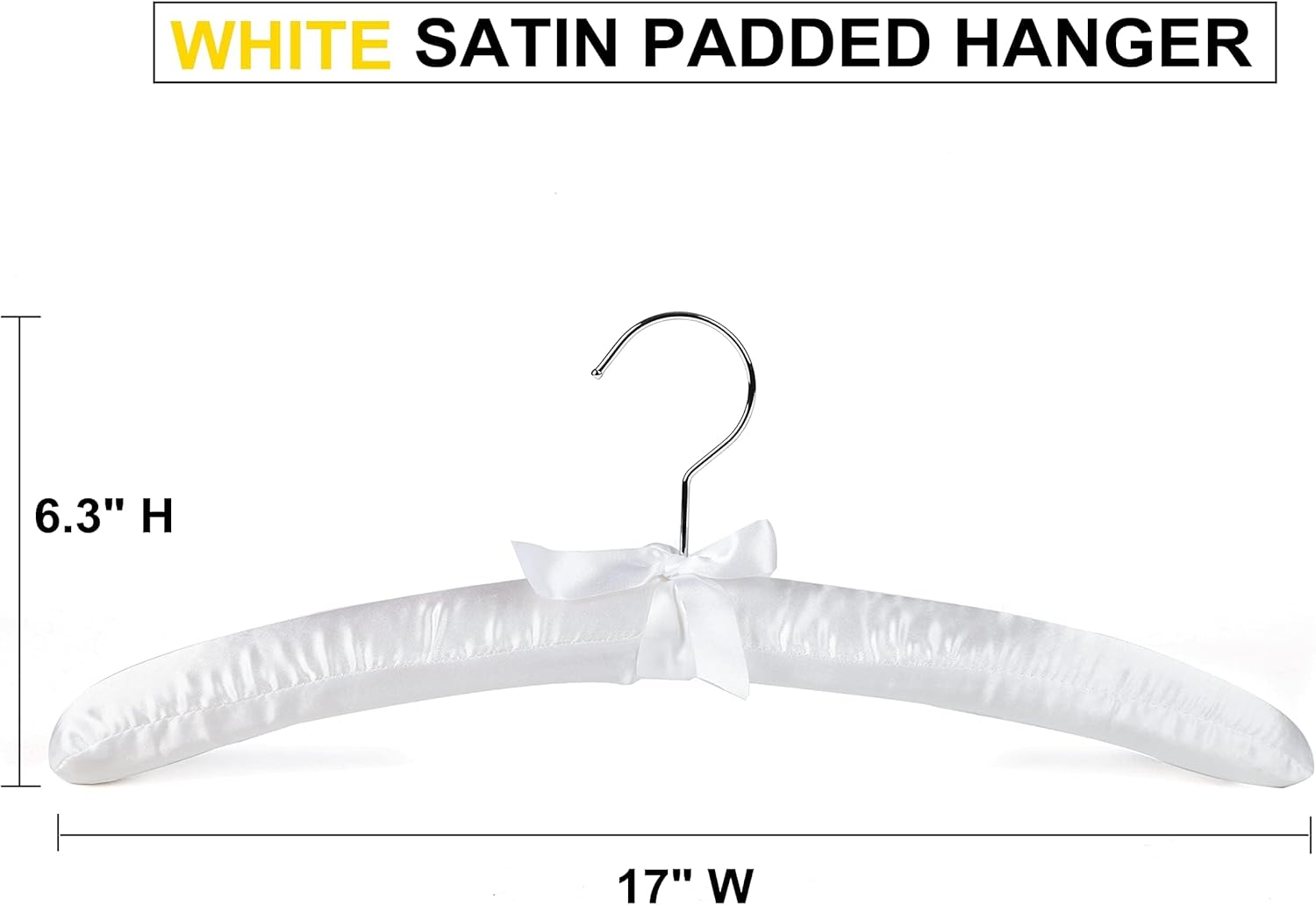 5 Pack 17 Inch Large White Satin Padded Hangers for Women Clothing, Anti Slip Cushioned for Sweaters, Silk Fancy Dress for Wedding, Delicate Cashmere