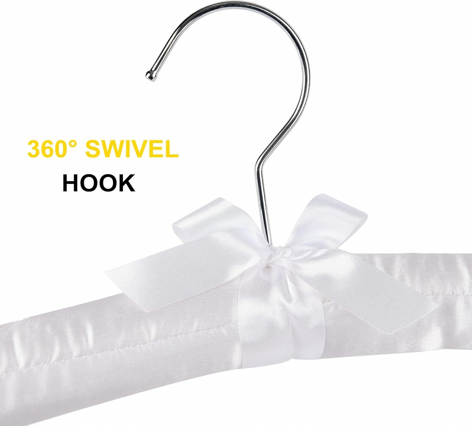 5 Pack 17 Inch Large White Satin Padded Hangers for Women Clothing, Anti Slip Cushioned for Sweaters, Silk Fancy Dress for Wedding, Delicate Cashmere