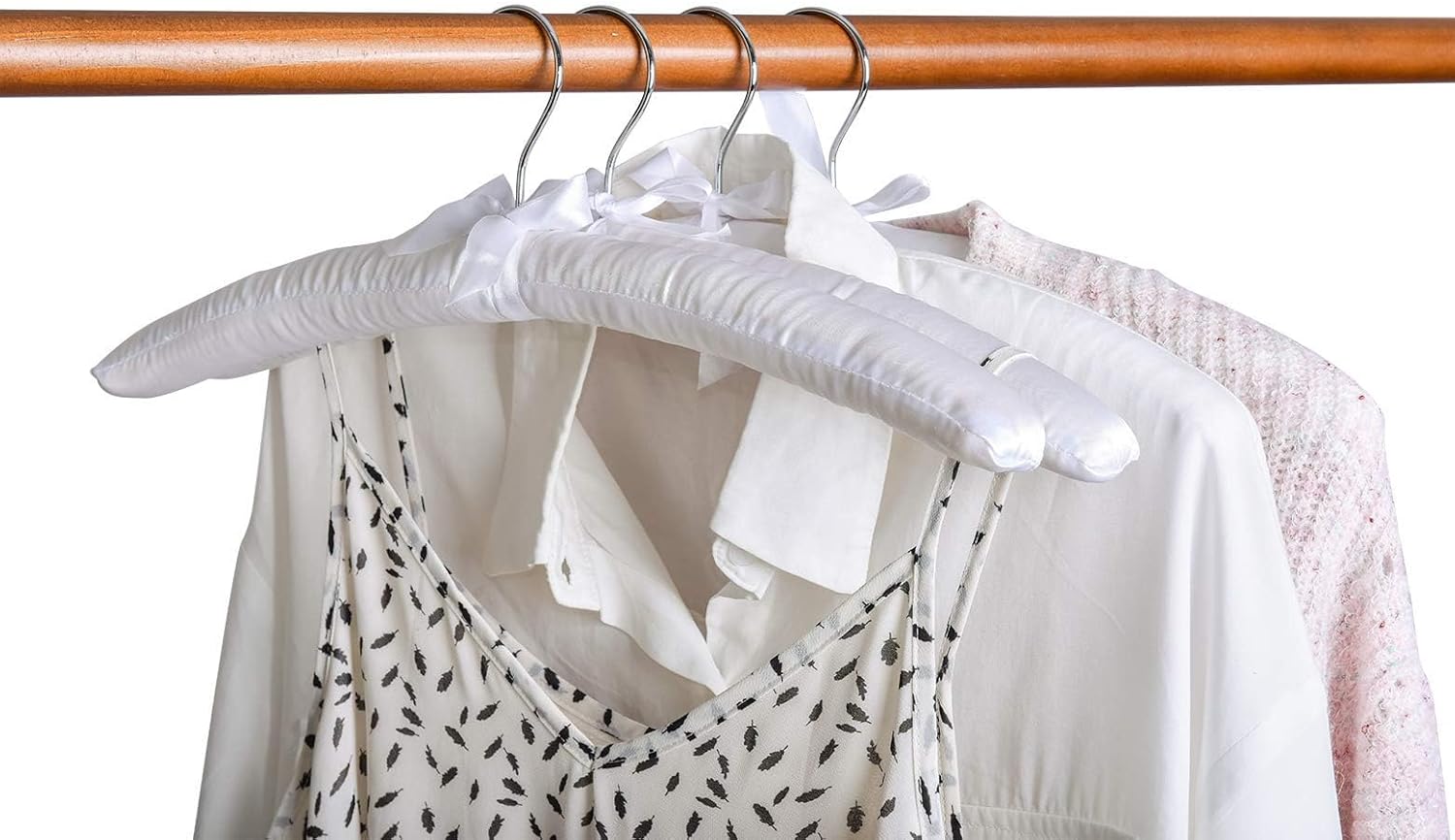 5 Pack 17 Inch Large White Satin Padded Hangers for Women Clothing, Anti Slip Cushioned for Sweaters, Silk Fancy Dress for Wedding, Delicate Cashmere