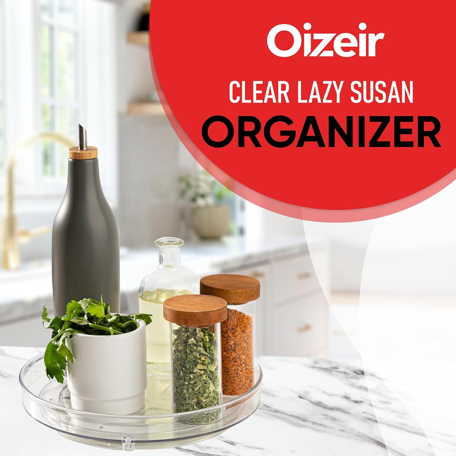 Clear Lazy Susan Organizer Pack of 2 9 Inch Turntable for Kitchen, Pantry, Fridge, Bathroom, and Vanity Countertops, Acrylic Rotating Organizer