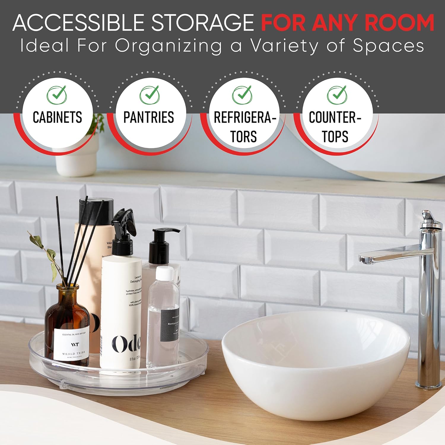 Clear Lazy Susan Organizer Pack of 2 9 Inch Turntable for Kitchen, Pantry, Fridge, Bathroom, and Vanity Countertops, Acrylic Rotating Organizer