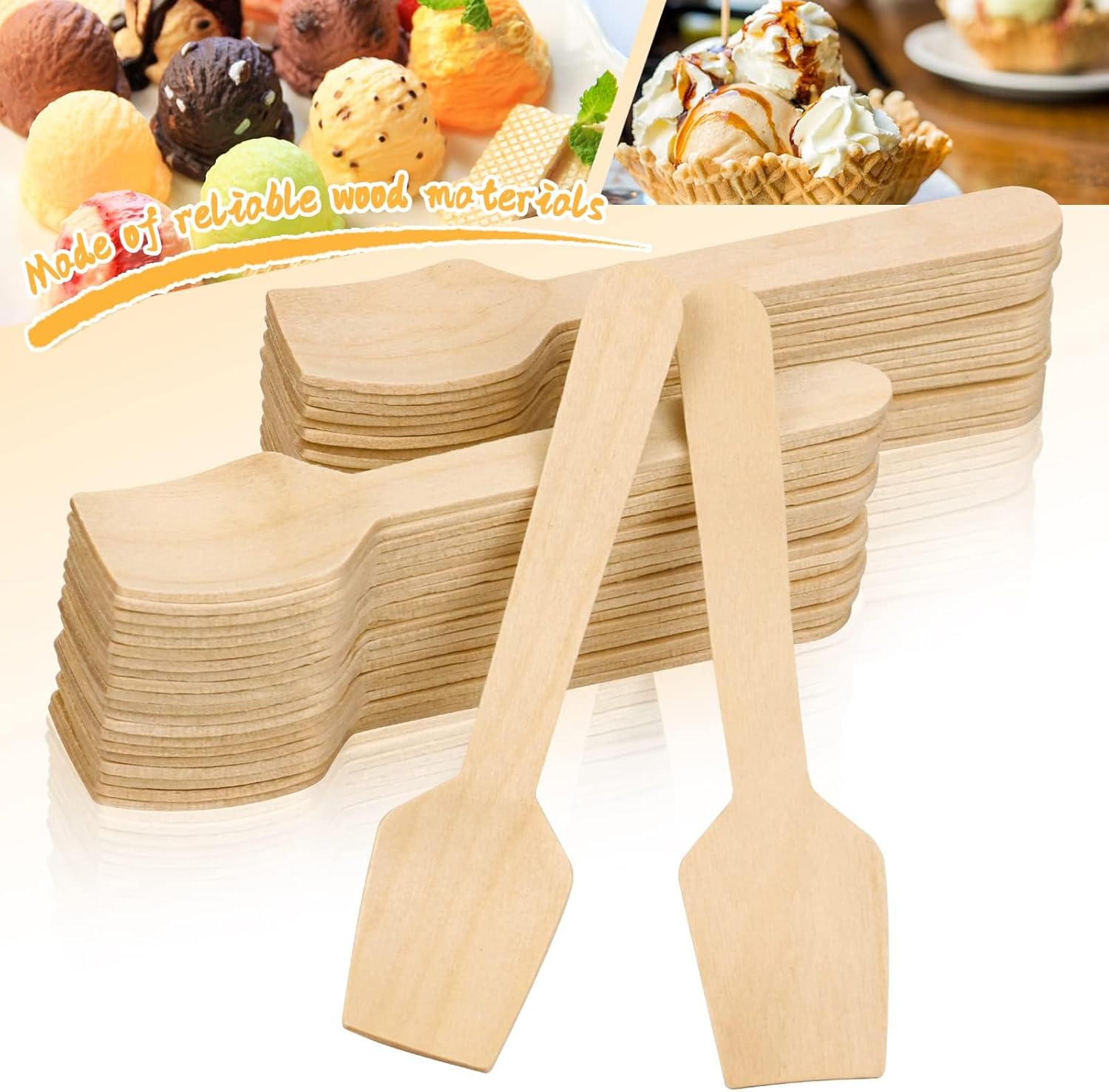 300 Pcs 3.75" Disposable Mini Wooden Tasting Spoons - Bulk Small Wood Spoons for Ice Cream Sampling, Honey, Desserts, Charcuterie Board & Tasting Events
