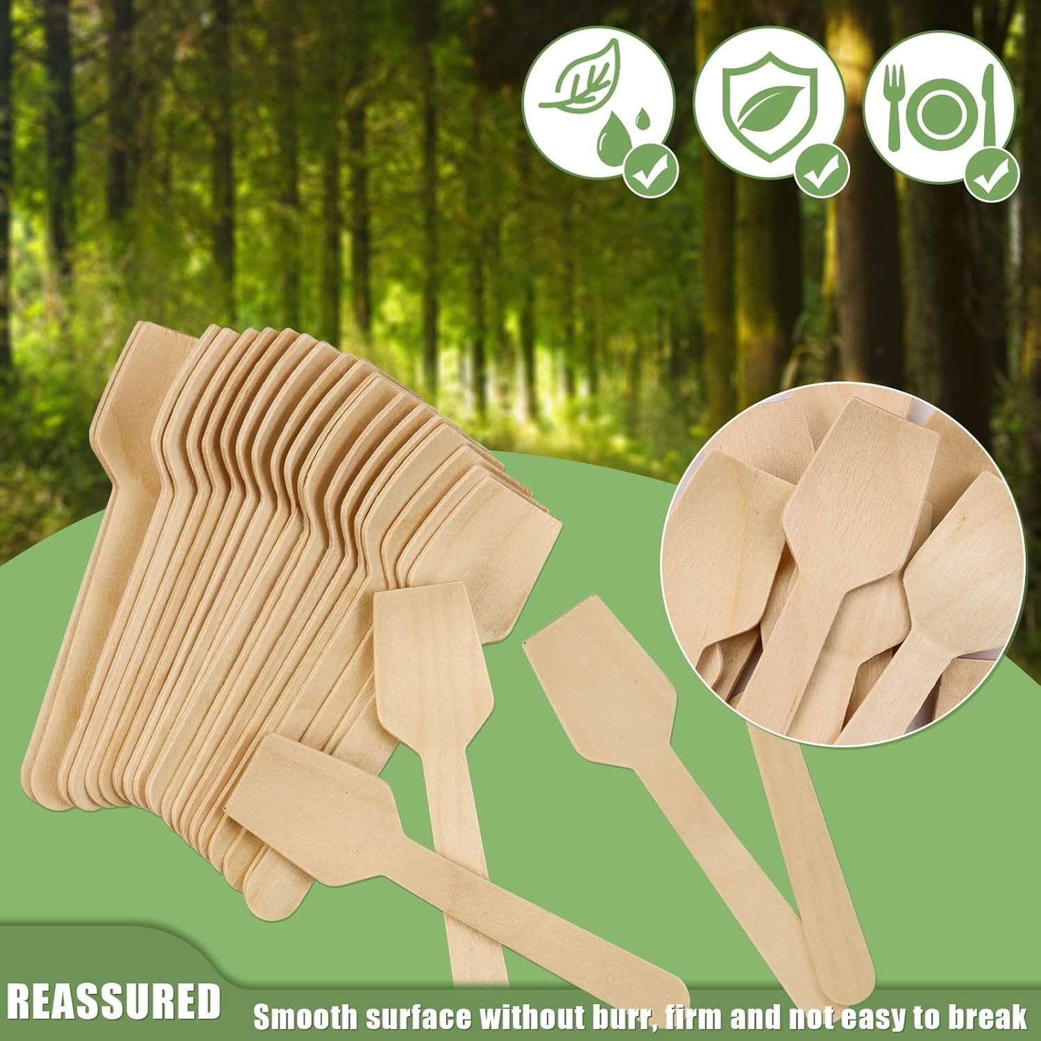 300 Pcs 3.75" Disposable Mini Wooden Tasting Spoons - Bulk Small Wood Spoons for Ice Cream Sampling, Honey, Desserts, Charcuterie Board & Tasting Events