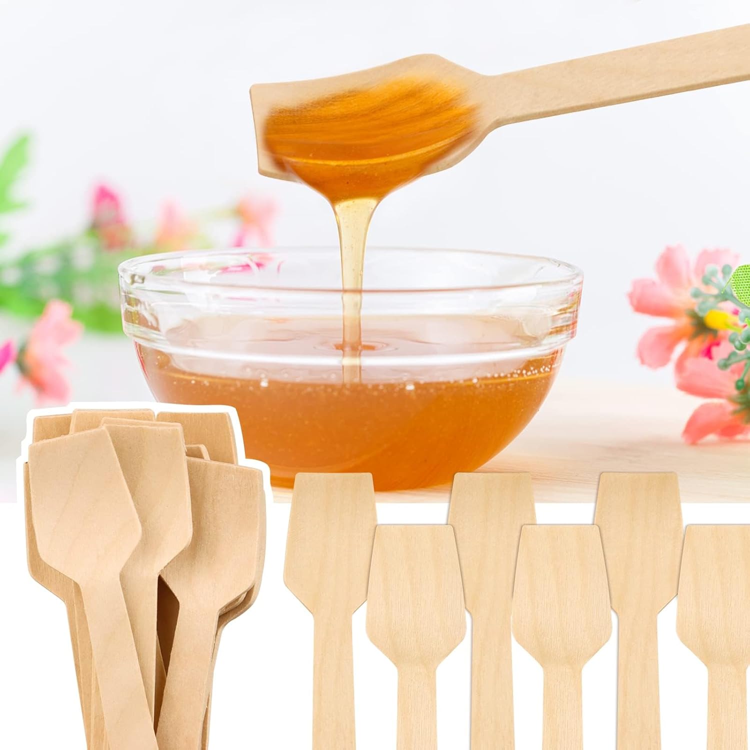 300 Pcs 3.75" Disposable Mini Wooden Tasting Spoons - Bulk Small Wood Spoons for Ice Cream Sampling, Honey, Desserts, Charcuterie Board & Tasting Events
