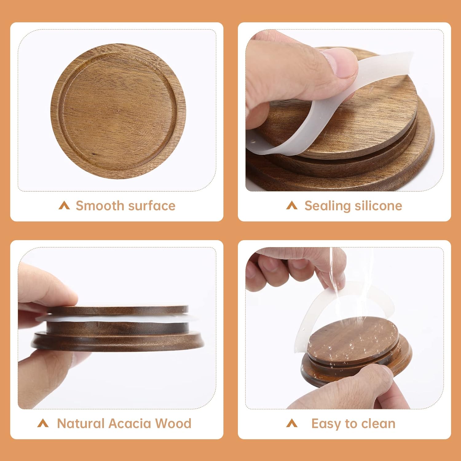 12 Pack Wide Mouth Mason Jar Lids, Reusable Canning Lids with Wooden and Silicone Seals - Perfect for Canning and Preserving in Mason Jars, Brown 12PCS Wide Lids