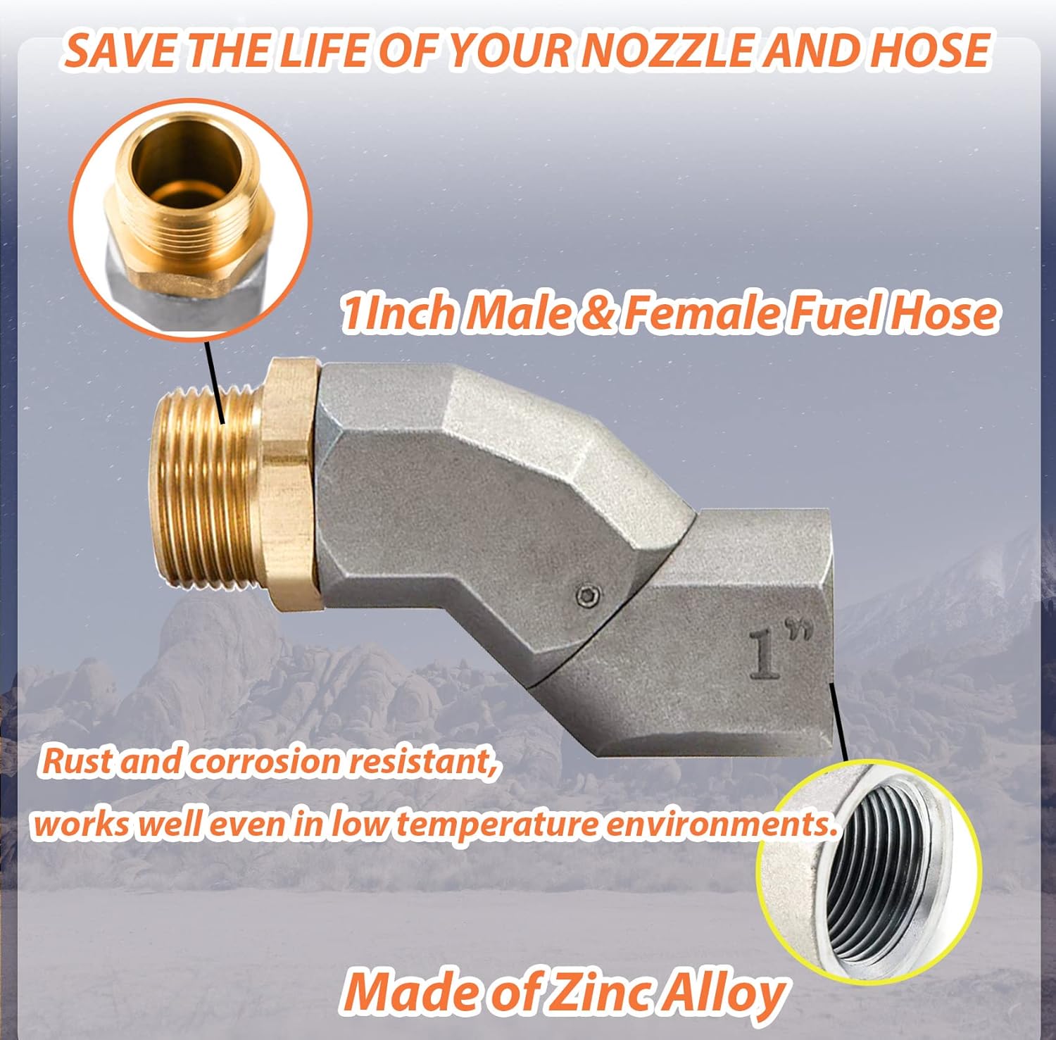 1" NPT, 2PCS Fuel Hose Swivel 360 Rotating Connector for Fuel Transfer Pump Fuel Nozzle Multi Plane Fuel Plane Swivel
