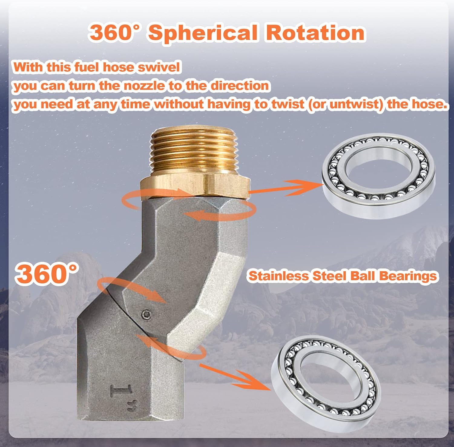 1" NPT, 2PCS Fuel Hose Swivel 360 Rotating Connector for Fuel Transfer Pump Fuel Nozzle Multi Plane Fuel Plane Swivel