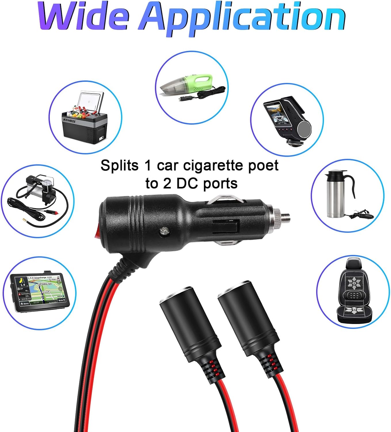 Car Cigarette Lighter Splitter,2-Socket Cigarette Lighter Adapter Extension Plug Cord Power Charger Port for DC 12V 24V Car Vehicle 2-Way Splitter Y on/Off Switch 1 to 2