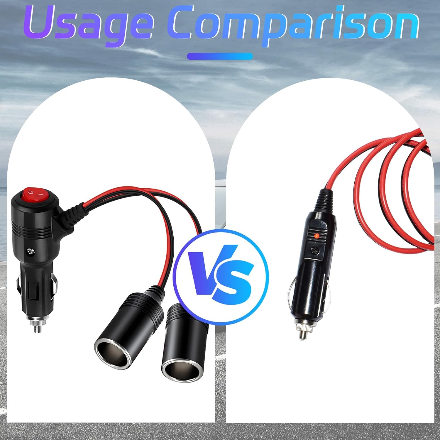 Car Cigarette Lighter Splitter,2-Socket Cigarette Lighter Adapter Extension Plug Cord Power Charger Port for DC 12V 24V Car Vehicle 2-Way Splitter Y on/Off Switch 1 to 2