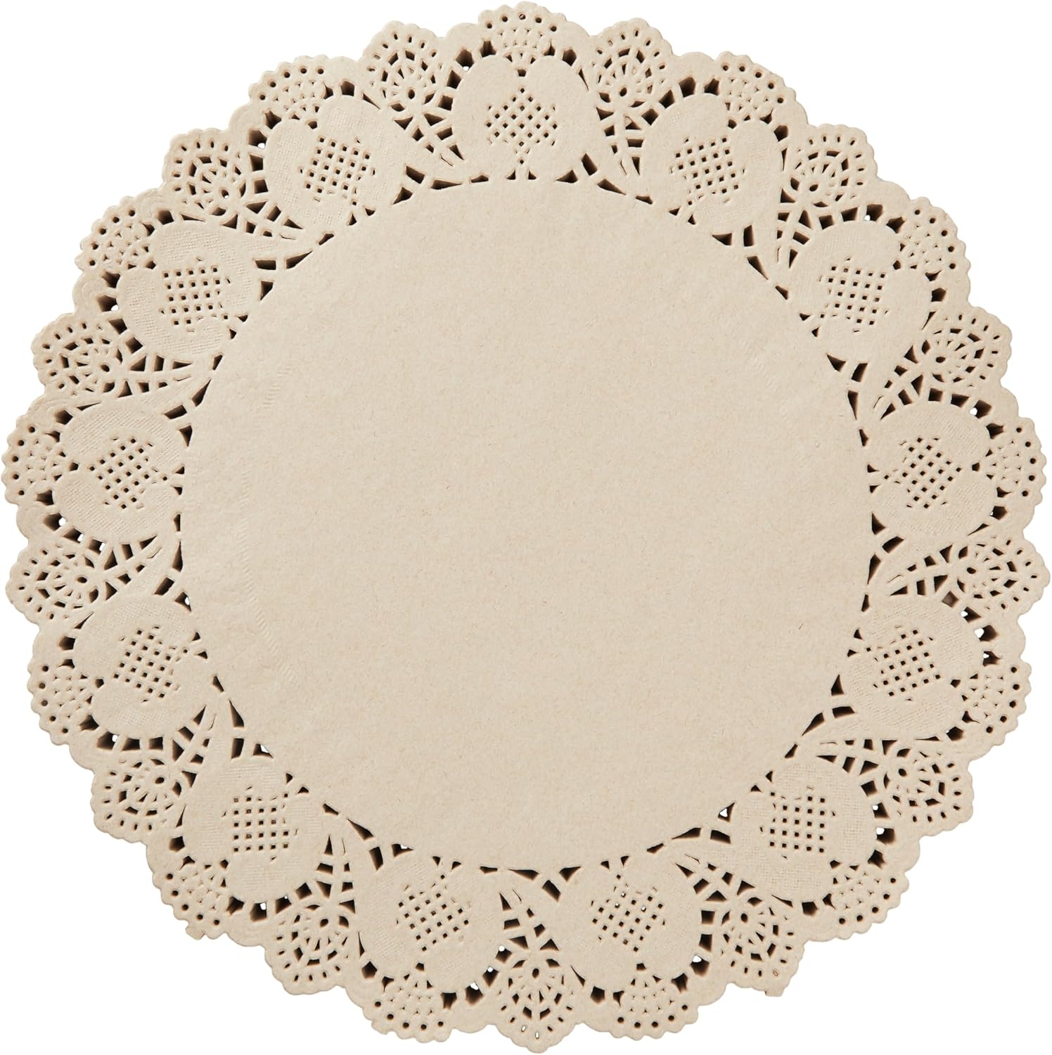 Paper Placemats - 12-Inch Round, Brown, 250 Count - Disposable Placemats & Lace Doilies - Paper Chargers for Dinner Plates - Tea Party Decorations & Wedding Table Decor