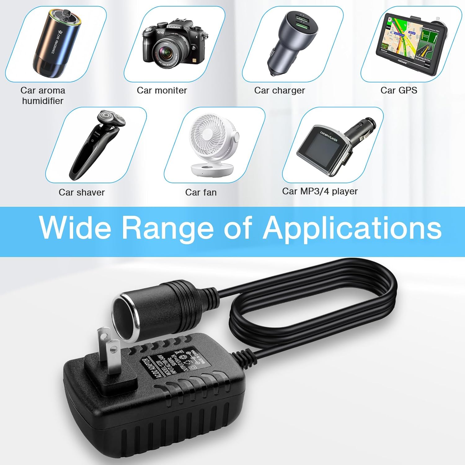 AC to DC Converter 2A 24W Car Cigarette Lighter Socket Adapter Power Cable 110-240V to 12V AC/DC for Automobile Home Use Car to Wall Plug Under 24W only