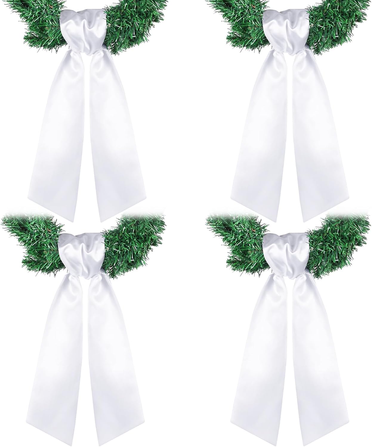 4 Pcs Wreath Sash for Front Door Blank Wreath Sash Accessories Embroidery Plain Blanks for Embroidery Monogram Party Farmhouse Indoor Outdoor Wedding Decor 4.49" X 56.30",White
