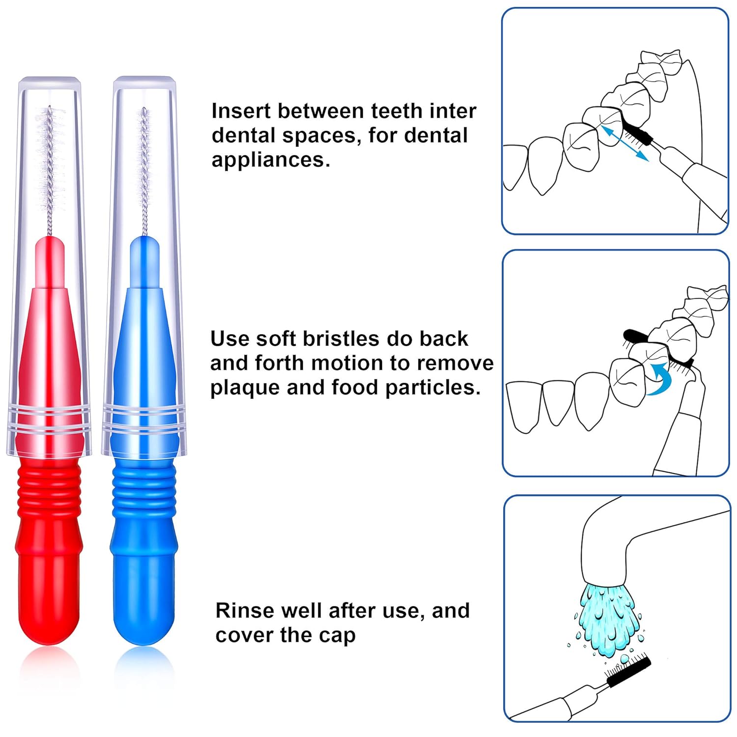 100 Pcs Braces Dental Brush Flosser for Cleaner Interdental Brush Toothpick Tooth Flossing Head Oral Dental Toothpick Cleaners Cleaning Tool Red and Blue