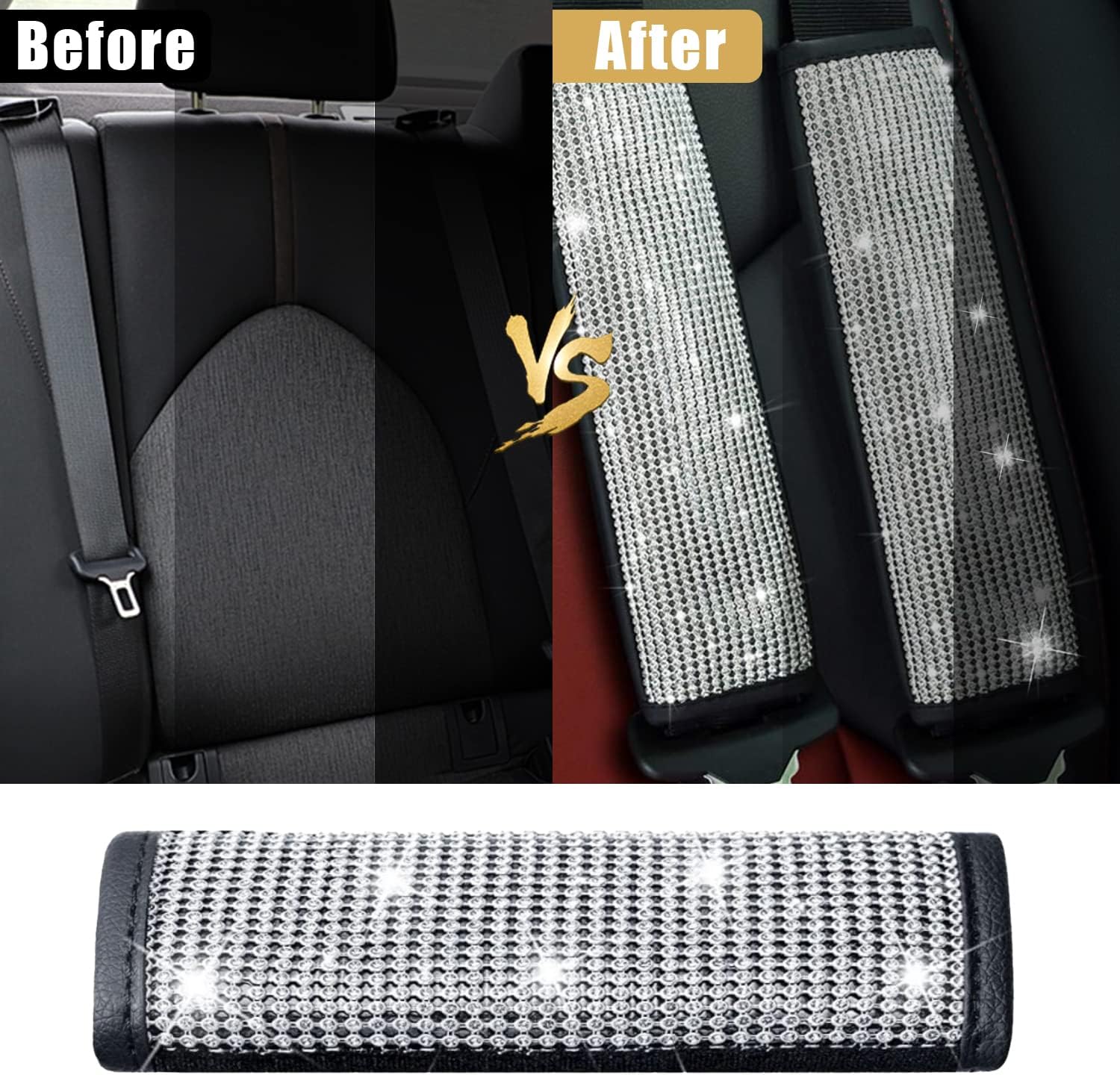 2-Pack Bling Seat Belt Covers,Bling Seat Belt Covers for Womens,Car Seat Belt Strap Cover Shoulder Pad,Universal Car Interior Accessories Fit for Car/Truck/SUV Silver,2PC