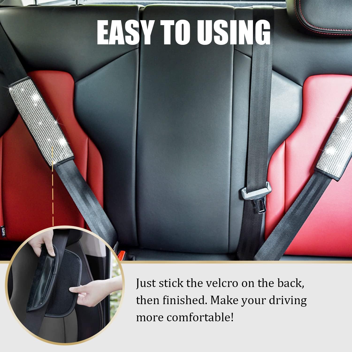 2-Pack Bling Seat Belt Covers,Bling Seat Belt Covers for Womens,Car Seat Belt Strap Cover Shoulder Pad,Universal Car Interior Accessories Fit for Car/Truck/SUV Silver,2PC