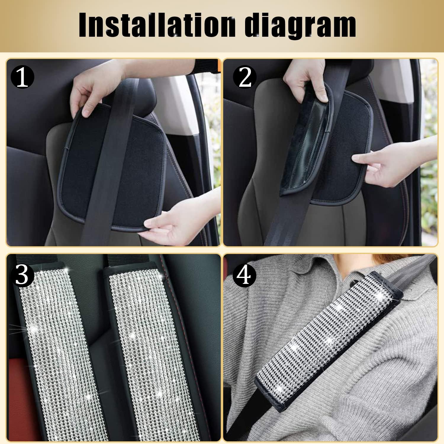 2-Pack Bling Seat Belt Covers,Bling Seat Belt Covers for Womens,Car Seat Belt Strap Cover Shoulder Pad,Universal Car Interior Accessories Fit for Car/Truck/SUV Silver,2PC