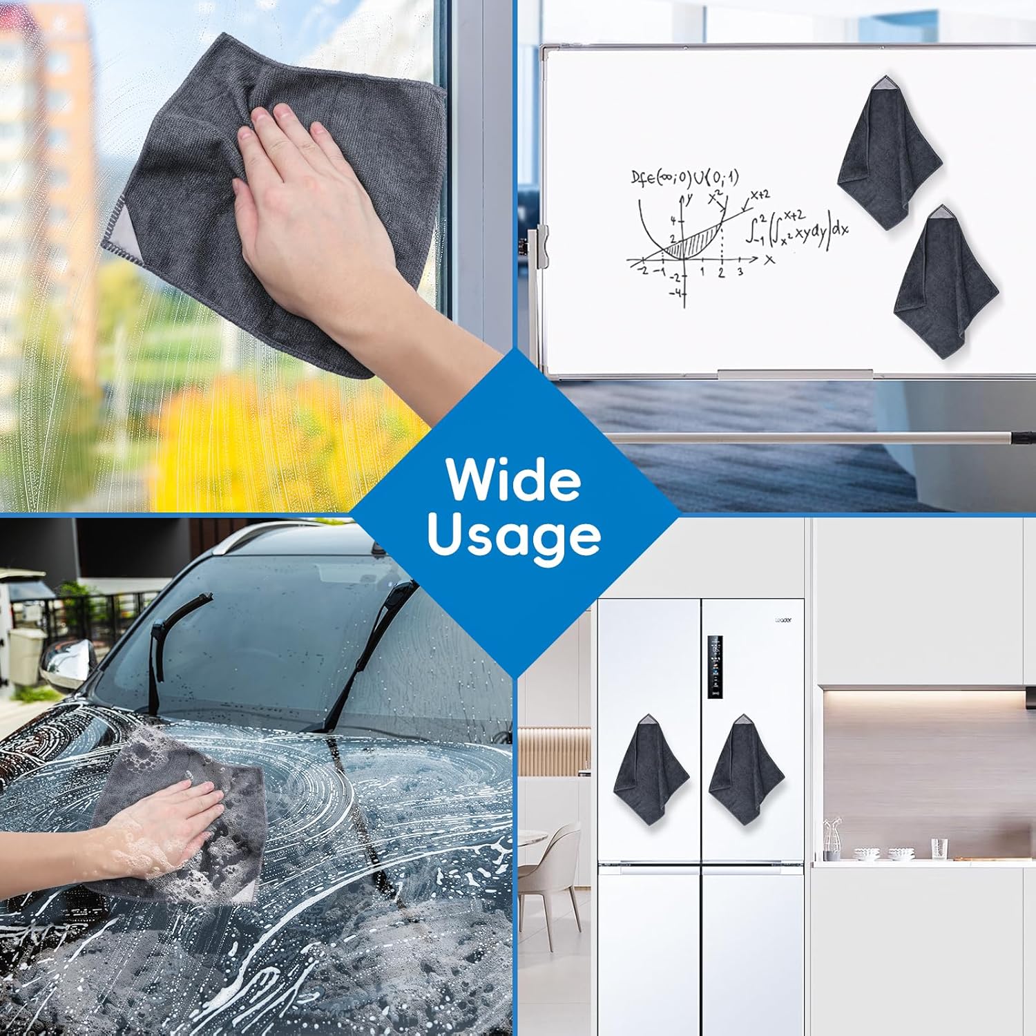 4 Pack Magnetic Microfiber Cleaning Cloth, Dry Erase Erasers Cleaner for Whiteboards, Blackboards, Chalkboards, Glassboards, Home, Office, School, Gray, 10'' x 9.25''