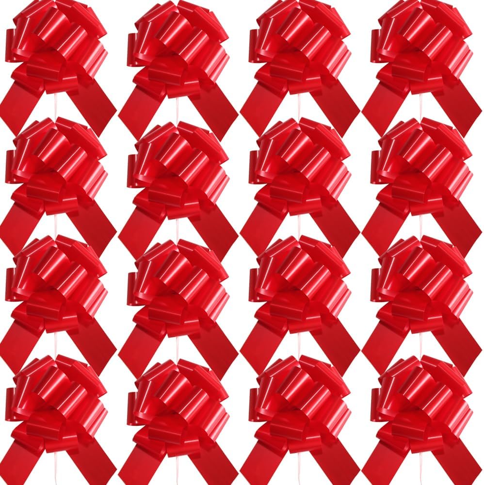 16 Pcs Ped Pull Bows for Gift Wrapping,6 Inch Gift Bows for Presents,Birthday,Anniversary,Party,Christmas,Wreath,Holiday Celebration Gift Decoration 16Pcs Red