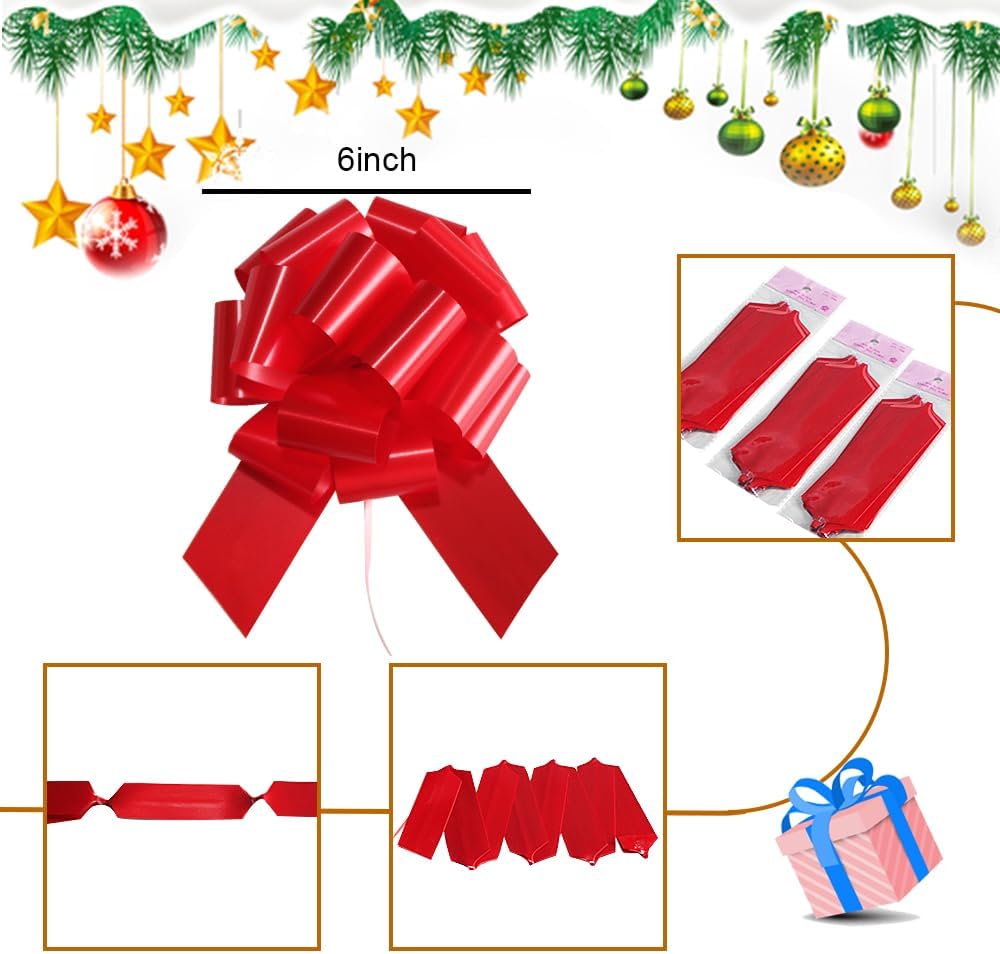 16 Pcs Ped Pull Bows for Gift Wrapping,6 Inch Gift Bows for Presents,Birthday,Anniversary,Party,Christmas,Wreath,Holiday Celebration Gift Decoration 16Pcs Red