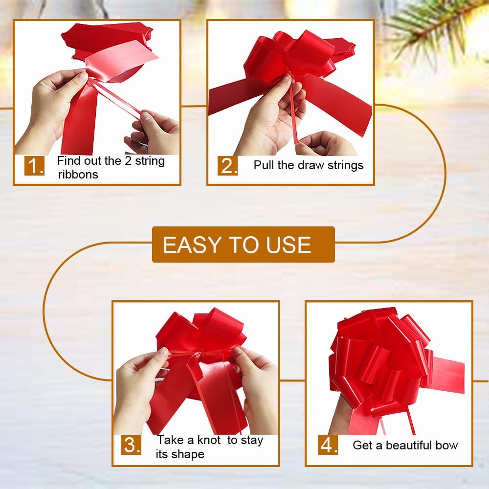 16 Pcs Ped Pull Bows for Gift Wrapping,6 Inch Gift Bows for Presents,Birthday,Anniversary,Party,Christmas,Wreath,Holiday Celebration Gift Decoration 16Pcs Red