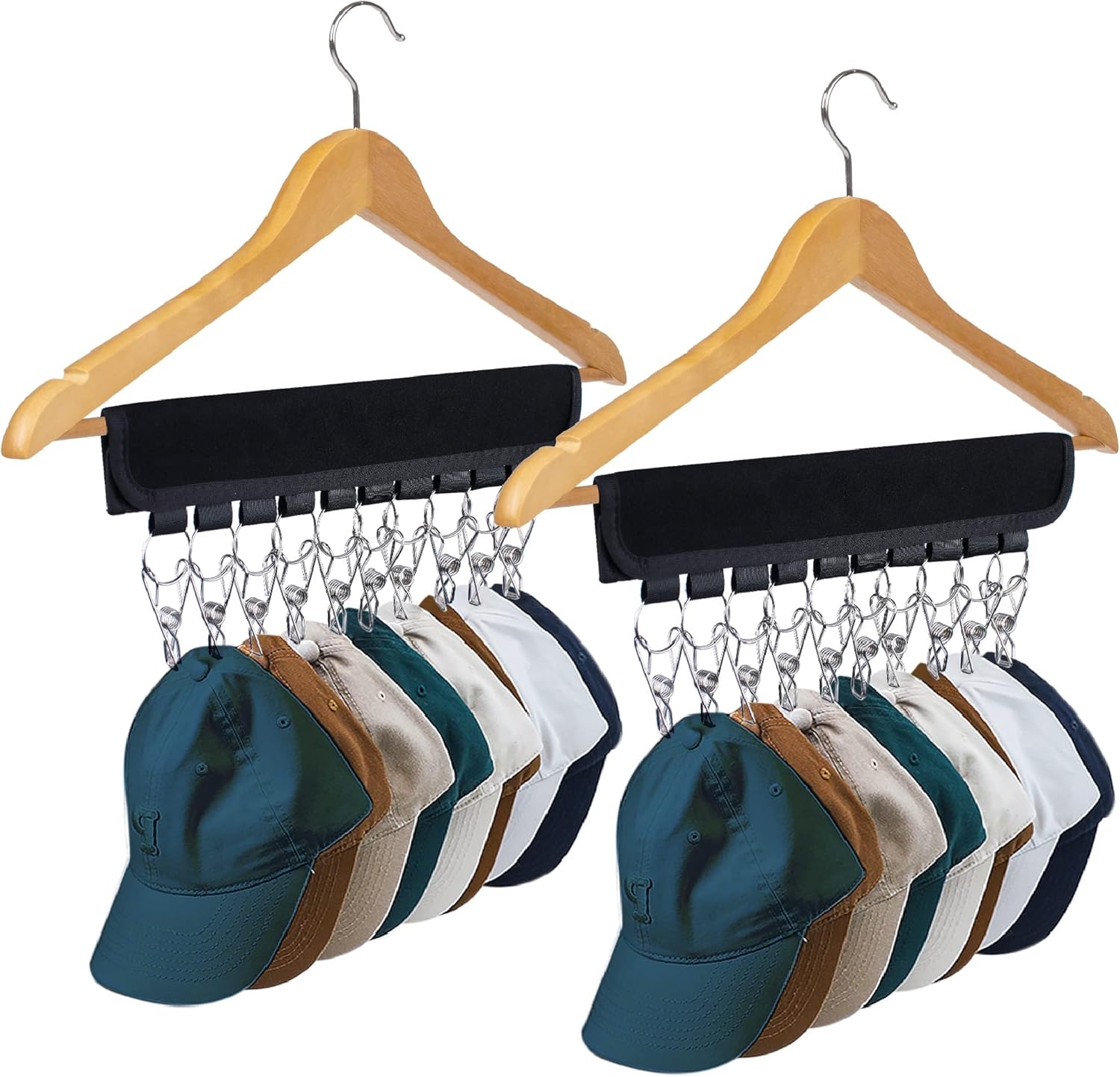 Hat Rack for Baseball Caps Hat Organizer Holder for Hanger & Room Closet Display, 2Pack 10 Hat Storage Clips for Hang Ball Caps Beanie, for Men Gift, Not Including Hangers & Hats 2PC Black
