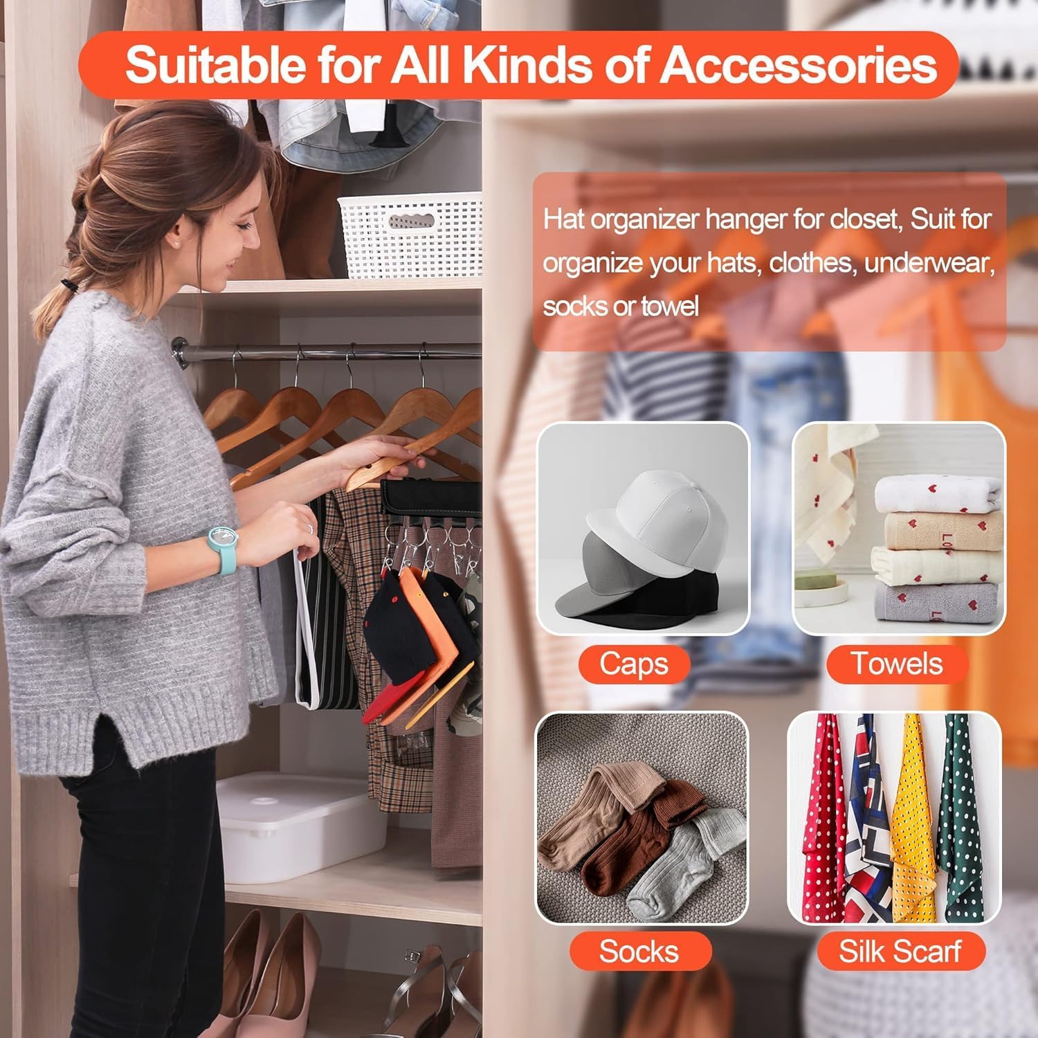 Hat Rack for Baseball Caps Hat Organizer Holder for Hanger & Room Closet Display, 2Pack 10 Hat Storage Clips for Hang Ball Caps Beanie, for Men Gift, Not Including Hangers & Hats 2PC Black