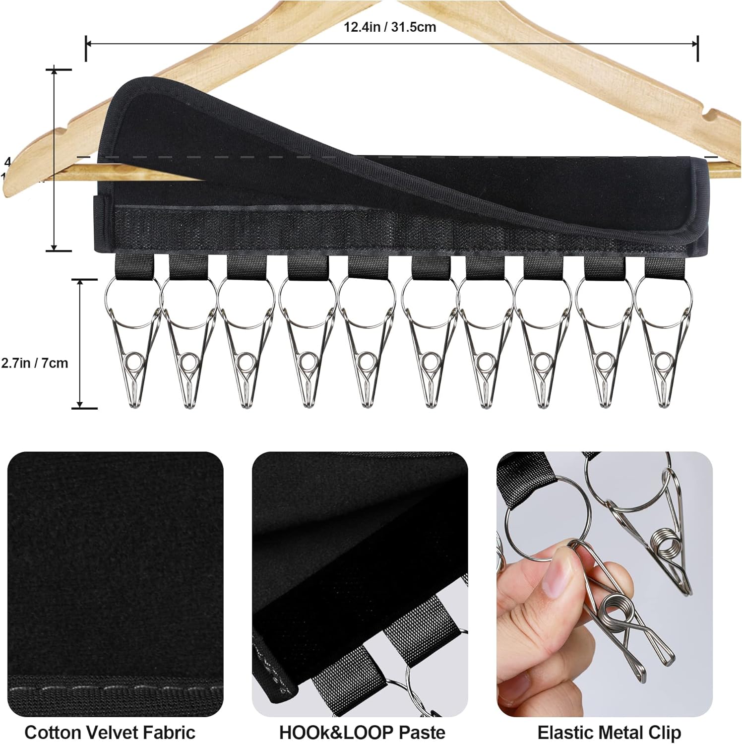 Hat Rack for Baseball Caps Hat Organizer Holder for Hanger & Room Closet Display, 2Pack 10 Hat Storage Clips for Hang Ball Caps Beanie, for Men Gift, Not Including Hangers & Hats 2PC Black