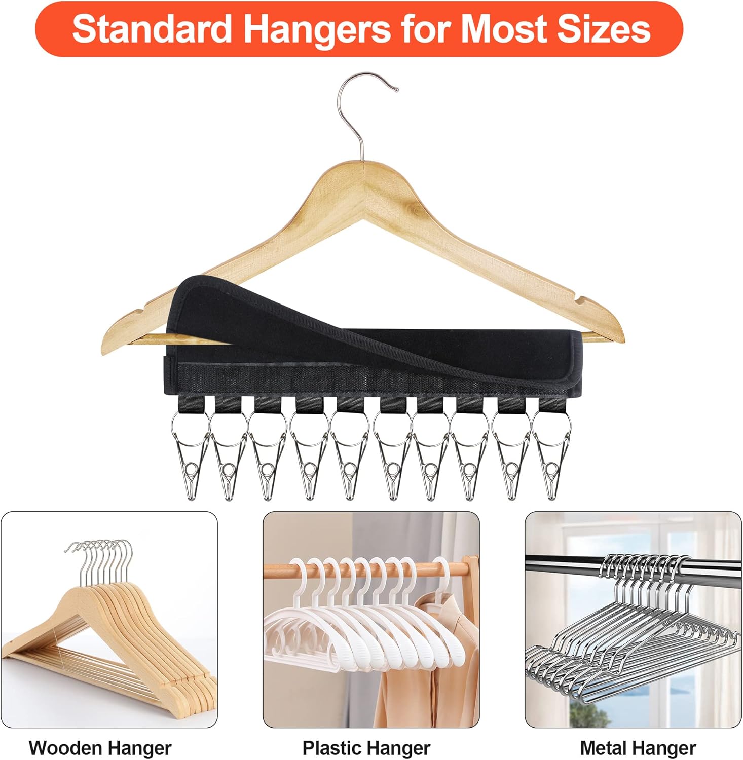 Hat Rack for Baseball Caps Hat Organizer Holder for Hanger & Room Closet Display, 2Pack 10 Hat Storage Clips for Hang Ball Caps Beanie, for Men Gift, Not Including Hangers & Hats 2PC Black