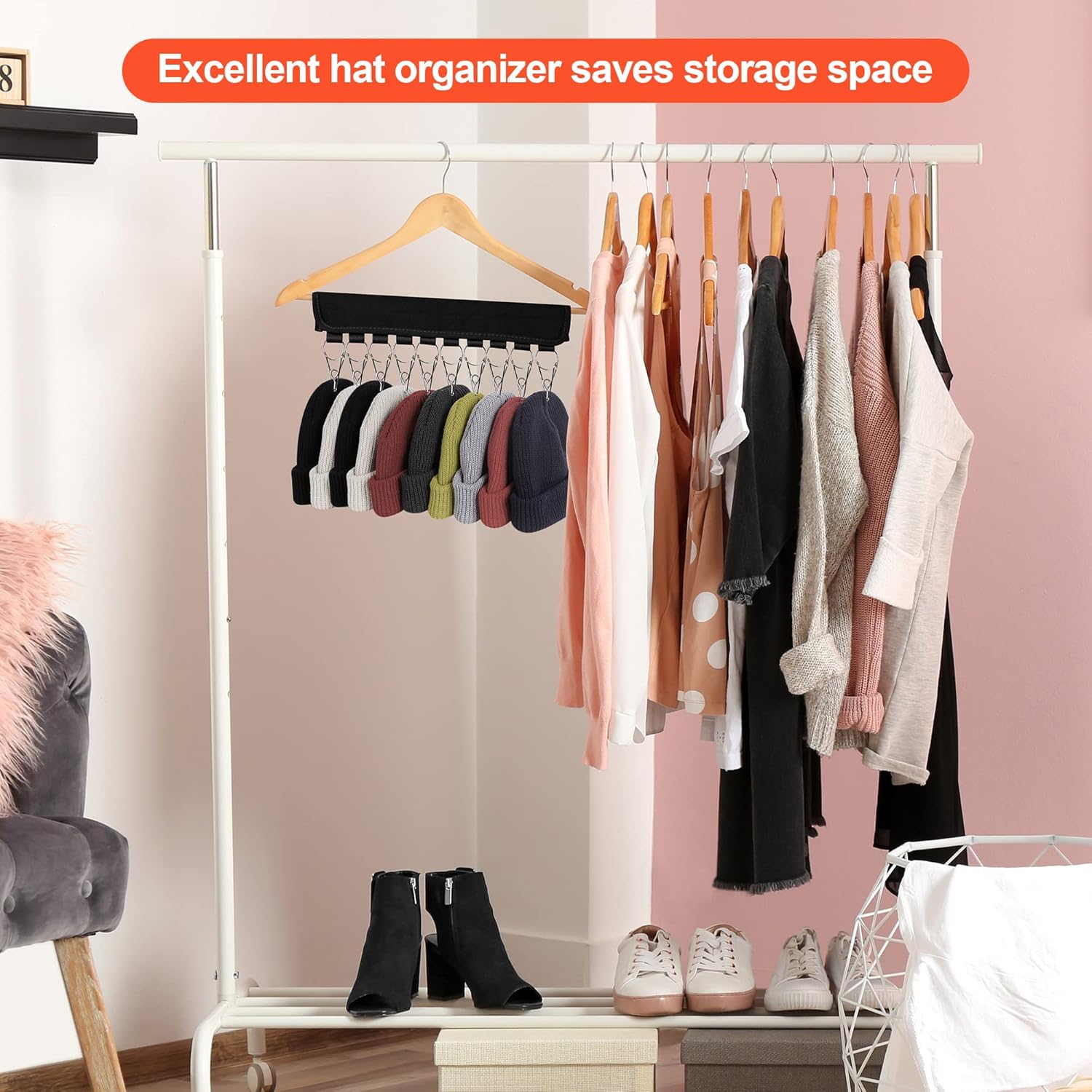 Hat Rack for Baseball Caps Hat Organizer Holder for Hanger & Room Closet Display, 2Pack 10 Hat Storage Clips for Hang Ball Caps Beanie, for Men Gift, Not Including Hangers & Hats 2PC Black