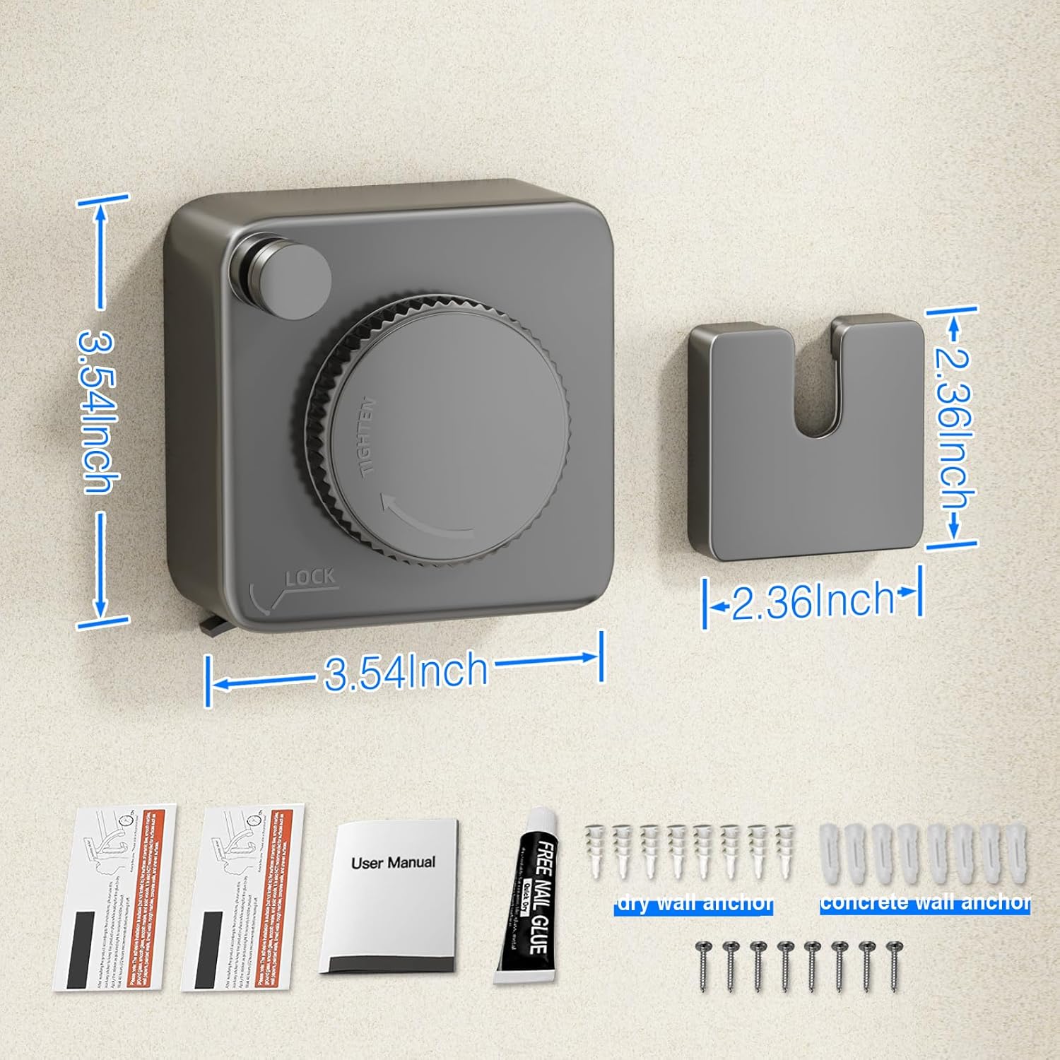 Retractable Clothesline Indoor, Non-Sagging Outdoor Clothes Line Retracting Heavy Duty Clothes Drying Laundry Line Wall Mounted Stainless Steel Line-15.1 Feets Square-Gray