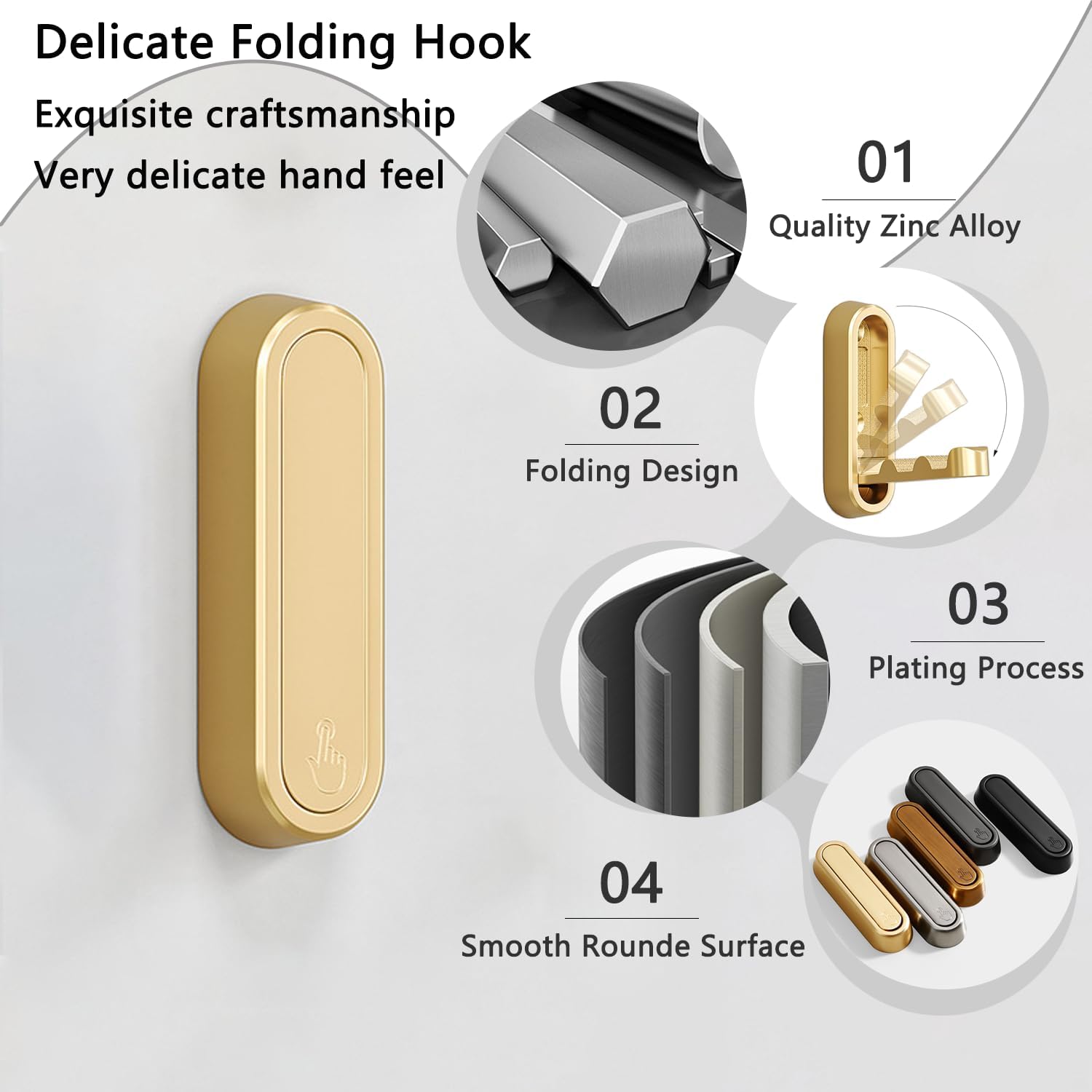 4PCS Folding Coat Hooks, Heavy Duty Wall Hooks Made of Zinc Alloy, Foldable Gold Wall Hooks for Hanging Coats, Scarves, Hats, Bathrobes, Keys, Bags Gold