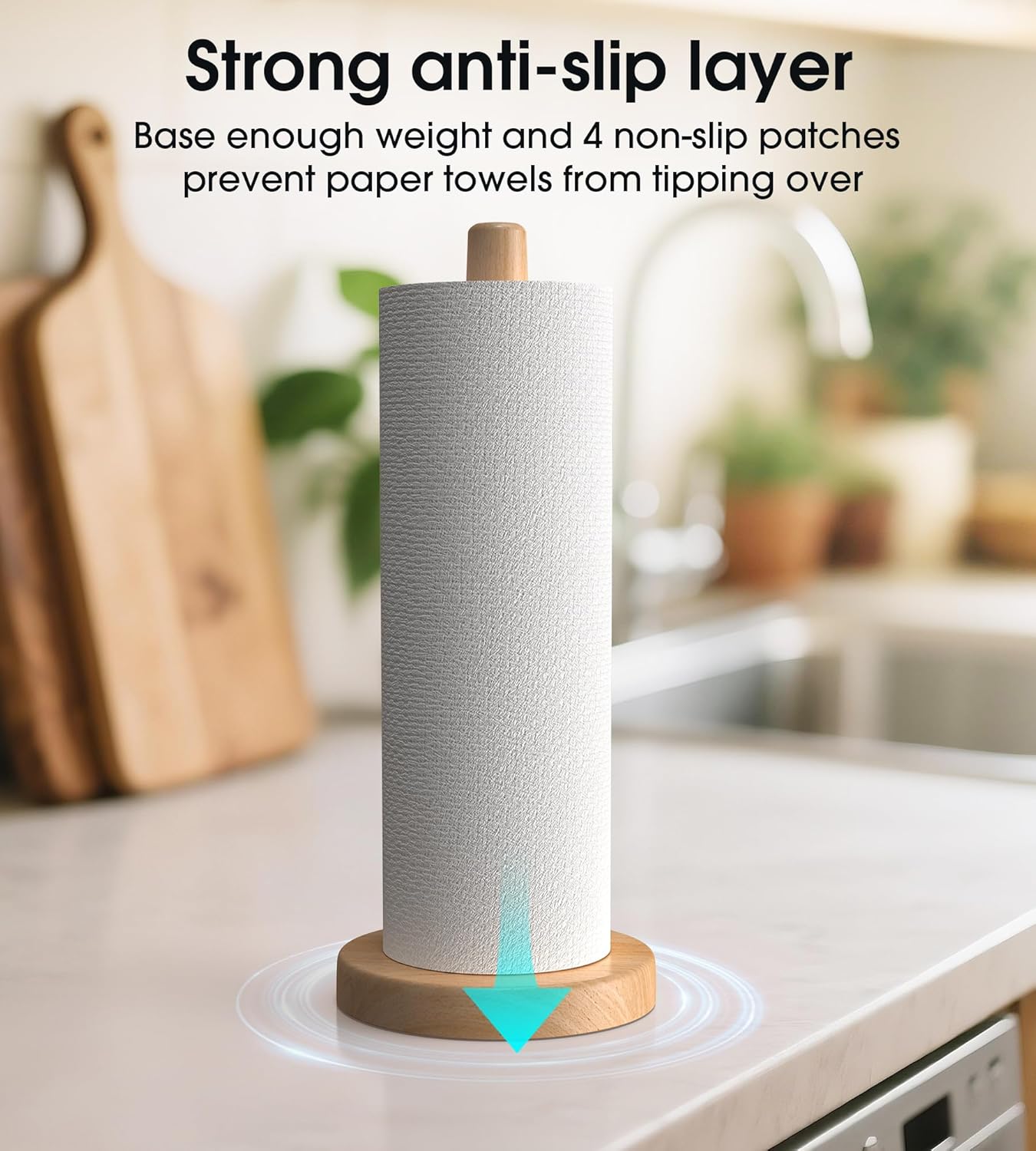 Wooden Paper Towel Holder Stand - Kitchen Paper Hanger Rack Bathroom Towel Roll Stand Organizer Simply Standing Countertop Paper Roll Holder, WPTH