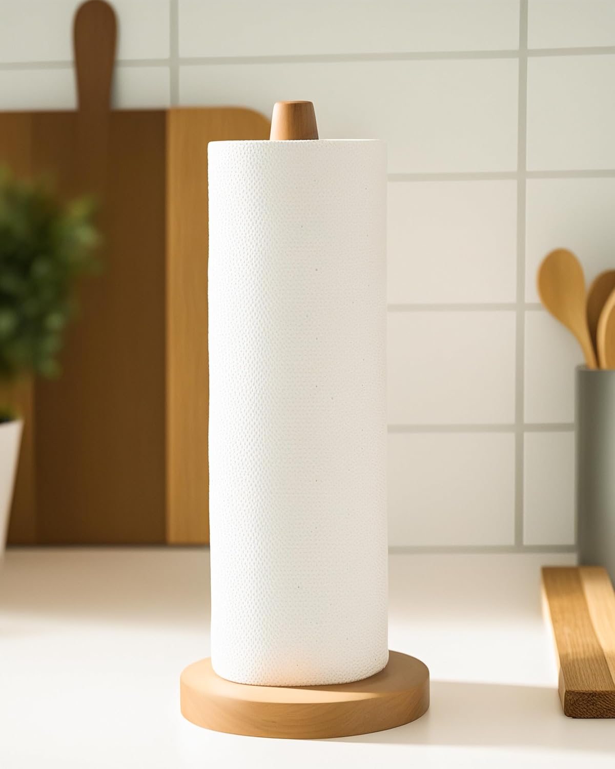 Wooden Paper Towel Holder Stand - Kitchen Paper Hanger Rack Bathroom Towel Roll Stand Organizer Simply Standing Countertop Paper Roll Holder, WPTH
