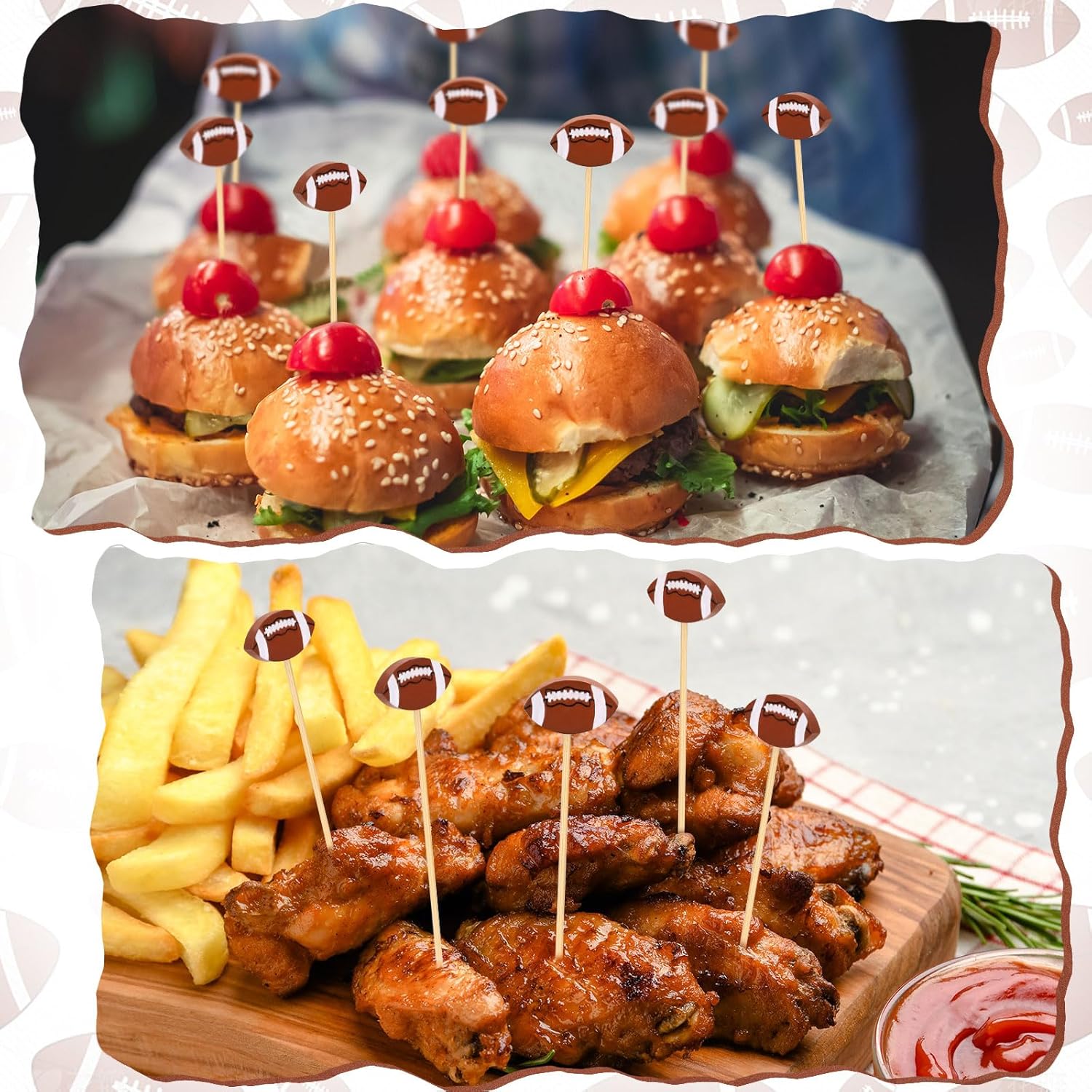 100 Pcs Football Toothpicks, 4.72 Inch Football Cocktail Picks for Appetizers, Long Bamboo Toothpicks, Decorative Toothpicks Skewers for Holiday Birthday Party Decorations Football
