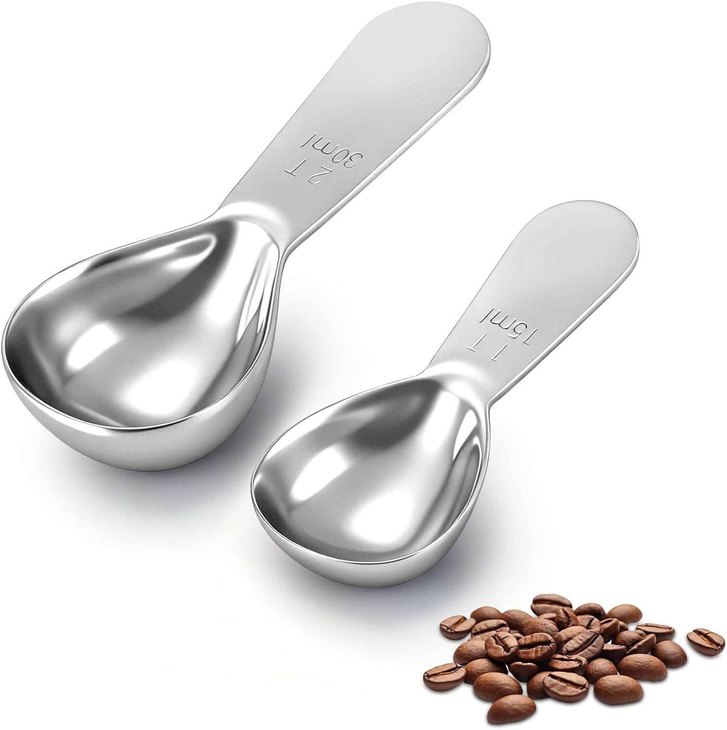 2Pcs Coffee Scoops, Premium 18/8 Stainless Steel Coffee Spoons, Set of 2 Short Handled 1 Tablespoon & 2 Tablespoon Coffee Measuring Spoon for Ground Coffee, Tea and Powder by