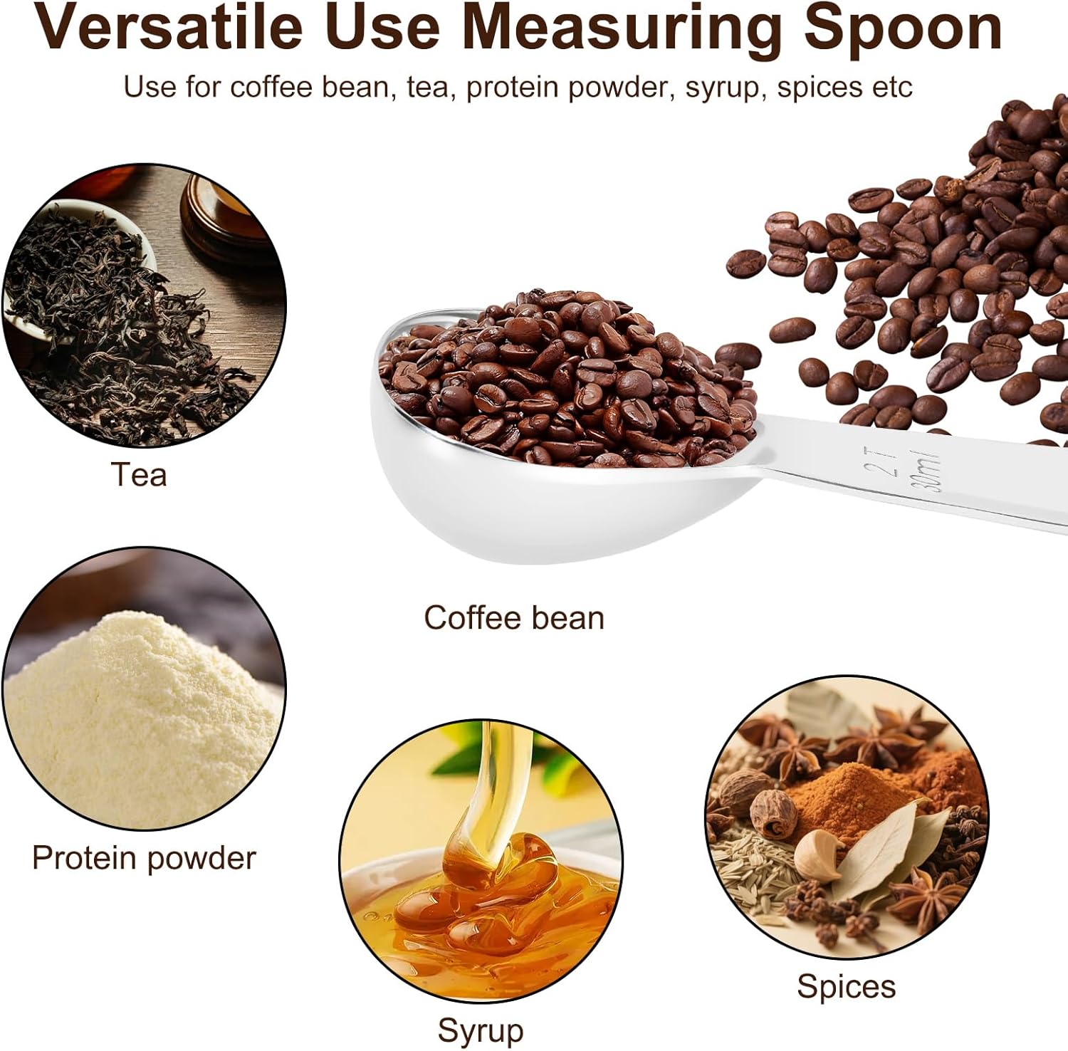 2Pcs Coffee Scoops, Premium 18/8 Stainless Steel Coffee Spoons, Set of 2 Short Handled 1 Tablespoon & 2 Tablespoon Coffee Measuring Spoon for Ground Coffee, Tea and Powder by
